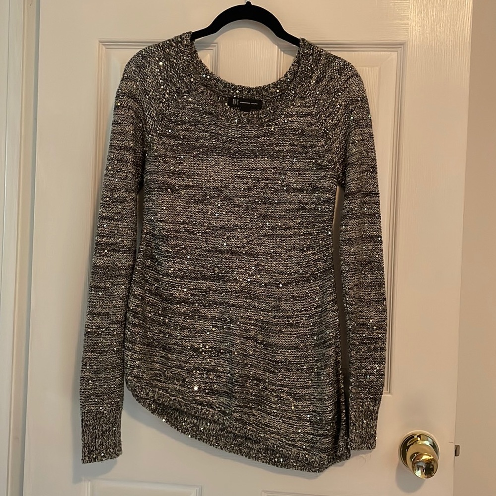 INC Asymmetrical Grey Metallic Sweater 🤍